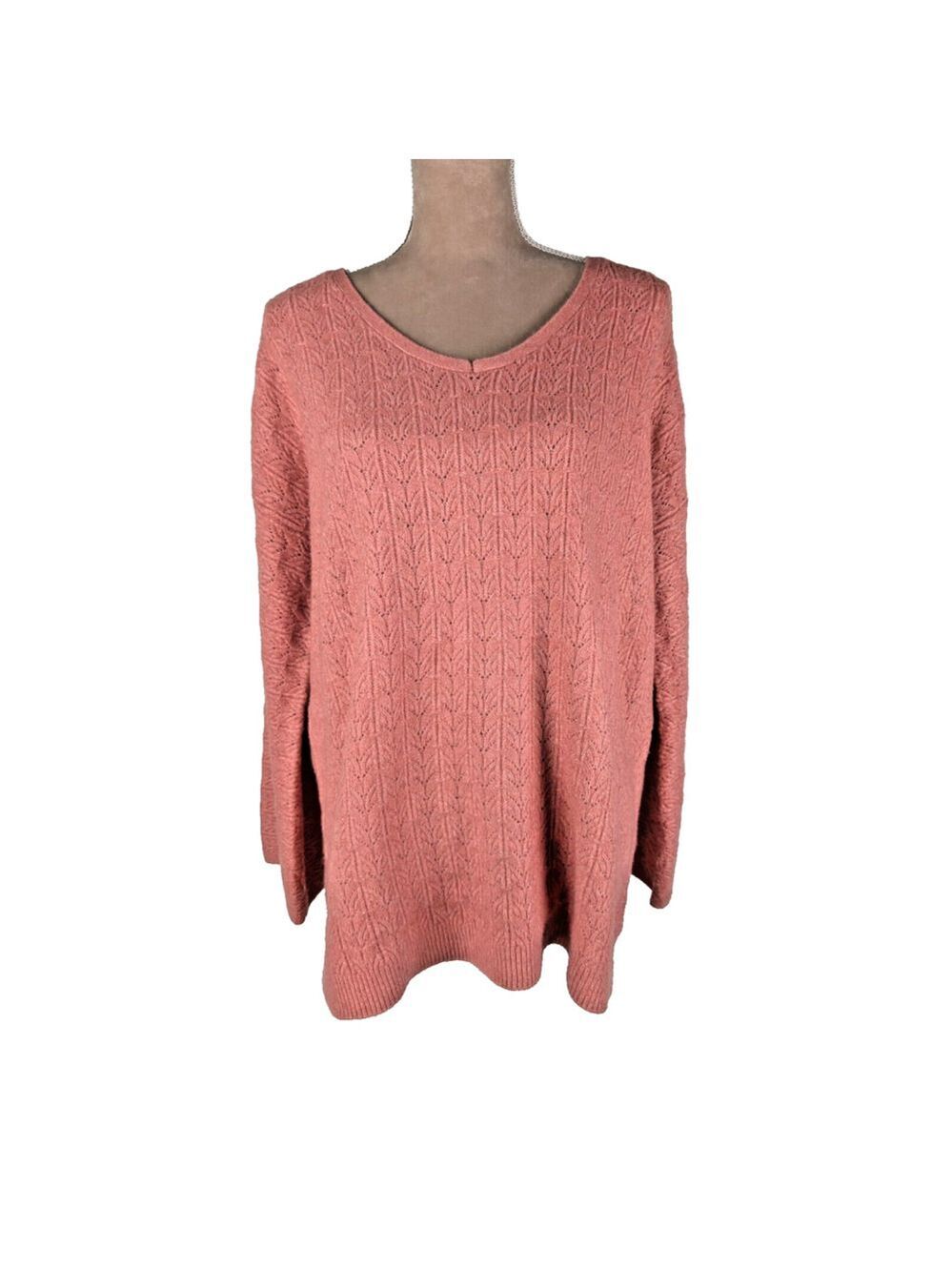 Chico's Rose Pink Pointelle Oversize Sweater Large V Neck Soft Cozy